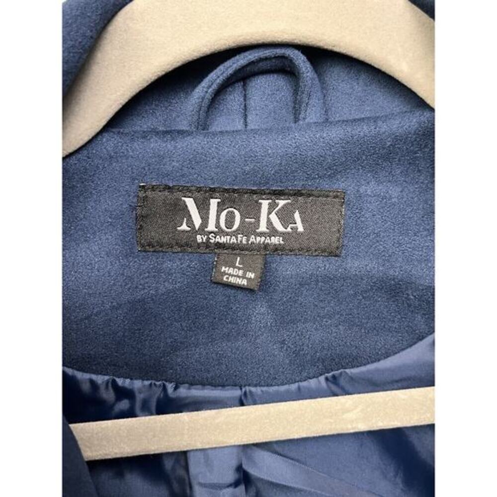 Mo-Ka of Santa Fe Jacket Womens Large Biker Open Front Blue Moto Pockets - Picture 4 of 7